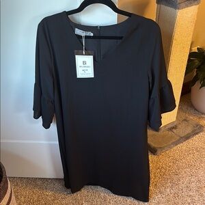 Belongsci Black 3/4 Sleeve Midi Shift Dress